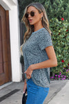 PACK25218993-11-2, Gray Cheetah Print O-neck Short Sleeve T Shirt