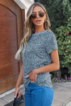 PACK25218993-11-2, Gray Cheetah Print O-neck Short Sleeve T Shirt
