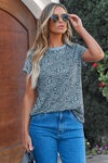 PACK25218993-11-2, Gray Cheetah Print O-neck Short Sleeve T Shirt