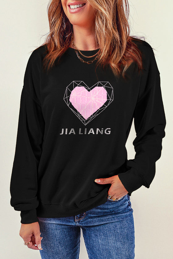 LC25317186-2-S, LC25317186-2-M, LC25317186-2-L, LC25317186-2-XL, PACK25317186-2-1, Black JIA LIANG Heart-shape Diamond Sweatshirt