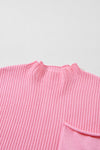 PACK2724250-P10-1, Pink Patch Pocket Ribbed Knit Short Sleeve Sweater