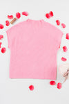 PACK2724250-P10-1, Pink Patch Pocket Ribbed Knit Short Sleeve Sweater