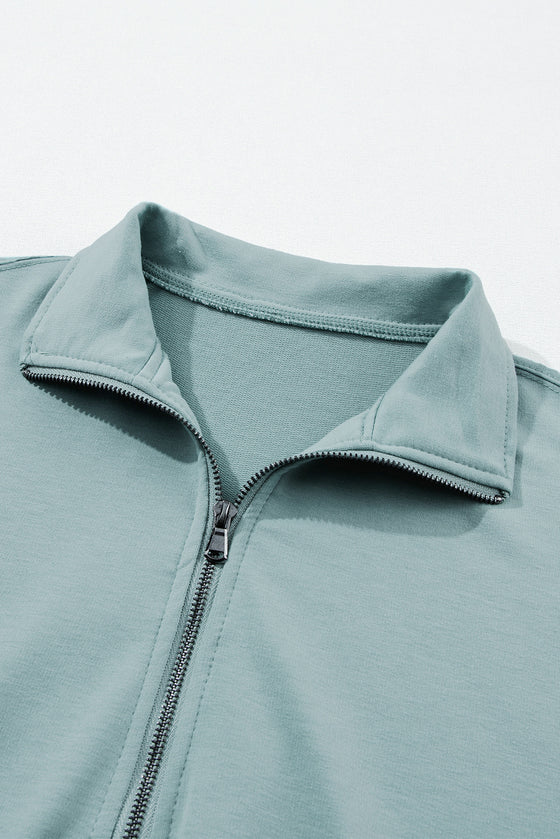 PACK15649-P104-1, Iceland Blue Solid Half Zipped Drawstring High Waist Lounge Set