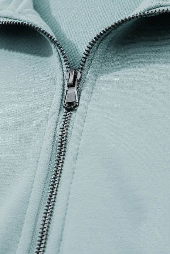 PACK15649-P104-1, Iceland Blue Solid Half Zipped Drawstring High Waist Lounge Set