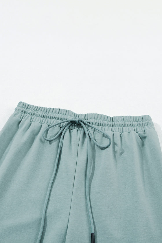 PACK15649-P104-1, Iceland Blue Solid Half Zipped Drawstring High Waist Lounge Set