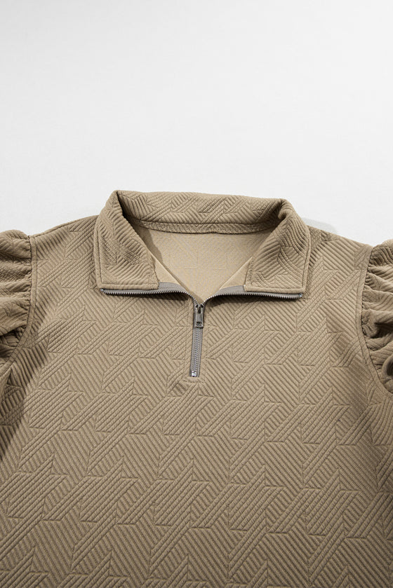 PACK625514-P5016-1, Pale Khaki Textured Flutter Sleeve Top Wide Leg Pants Set