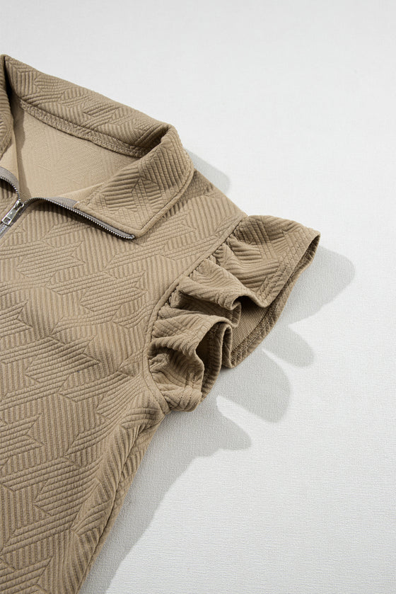 PACK625514-P5016-1, Pale Khaki Textured Flutter Sleeve Top Wide Leg Pants Set