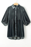 PACK2554263-P2011-1, Dark Grey 3/4 Sleeve Tunic Babydoll Velvet Shirt