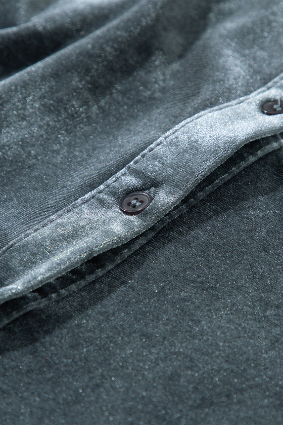 PACK2554263-P2011-1, Dark Grey 3/4 Sleeve Tunic Babydoll Velvet Shirt