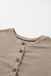 PACK25223369-P5016-1, Pale Khaki Rib Textured Henley Knit Top