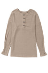 PACK25223369-P5016-1, Pale Khaki Rib Textured Henley Knit Top