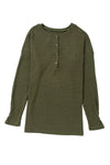 PACK25223369-P609-1, Jungle Green Rib Textured Henley Knit Top