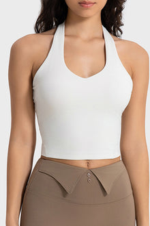  LC264667-P1-S, LC264667-P1-M, LC264667-P1-L, LC264667-P1-XL, White Solid Color U Neck Halter Neck Sports Active Bra
