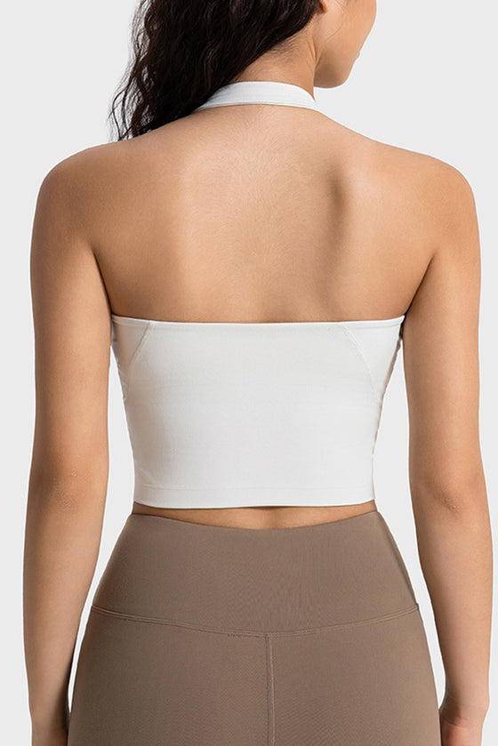 LC264667-P1-S, LC264667-P1-M, LC264667-P1-L, LC264667-P1-XL, White Solid Color U Neck Halter Neck Sports Active Bra