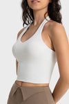 LC264667-P1-S, LC264667-P1-M, LC264667-P1-L, LC264667-P1-XL, White Solid Color U Neck Halter Neck Sports Active Bra