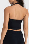 LC264667-P2-S, LC264667-P2-M, LC264667-P2-L, LC264667-P2-XL, Black Solid Color U Neck Halter Neck Sports Active Bra