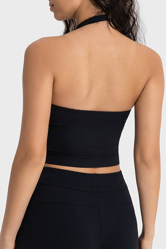 LC264667-P2-S, LC264667-P2-M, LC264667-P2-L, LC264667-P2-XL, Black Solid Color U Neck Halter Neck Sports Active Bra
