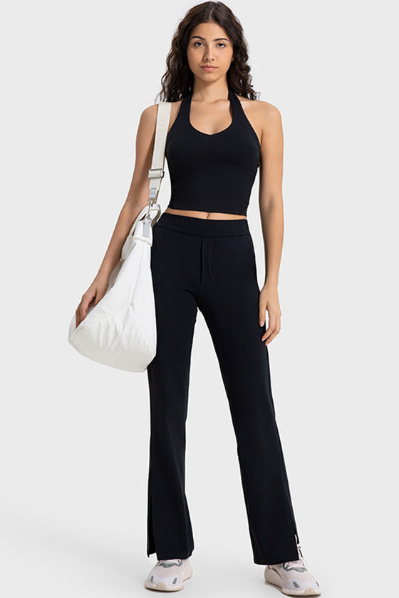 LC264667-P2-S, LC264667-P2-M, LC264667-P2-L, LC264667-P2-XL, Black Solid Color U Neck Halter Neck Sports Active Bra