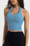 LC264667-P704-S, LC264667-P704-M, LC264667-P704-L, LC264667-P704-XL, Dusk Blue Solid Color U Neck Halter Neck Sports Active Bra