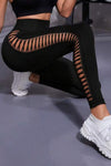 LC265455-P2-S, LC265455-P2-M, LC265455-P2-L, Black Strappy Hollowed High Waist Sports Leggings