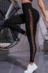 LC265455-P2-S, LC265455-P2-M, LC265455-P2-L, Black Strappy Hollowed High Waist Sports Leggings