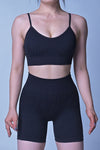 LC2611608-P219-S, LC2611608-P219-M, LC2611608-P219-L, Black Stripe Water Ripple Sports Bra and High Waist Shorts Set