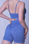 LC2611608-P419-S, LC2611608-P419-M, LC2611608-P419-L, Sky Blue Stripe Water Ripple Sports Bra and High Waist Shorts Set