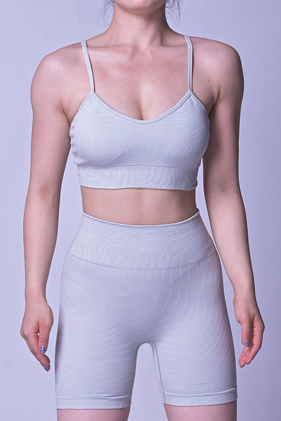 LC2611608-P919-S, LC2611608-P919-M, LC2611608-P919-L, Green Stripe Water Ripple Sports Bra and High Waist Shorts Set