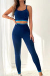 LC2611611-P905-S, LC2611611-P905-M, LC2611611-P905-L, Sail Blue Contrast Trim Crisscross Back 2pcs Yoga Set