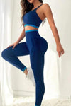 LC2611611-P905-S, LC2611611-P905-M, LC2611611-P905-L, Sail Blue Contrast Trim Crisscross Back 2pcs Yoga Set