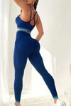 LC2611611-P905-S, LC2611611-P905-M, LC2611611-P905-L, Sail Blue Contrast Trim Crisscross Back 2pcs Yoga Set