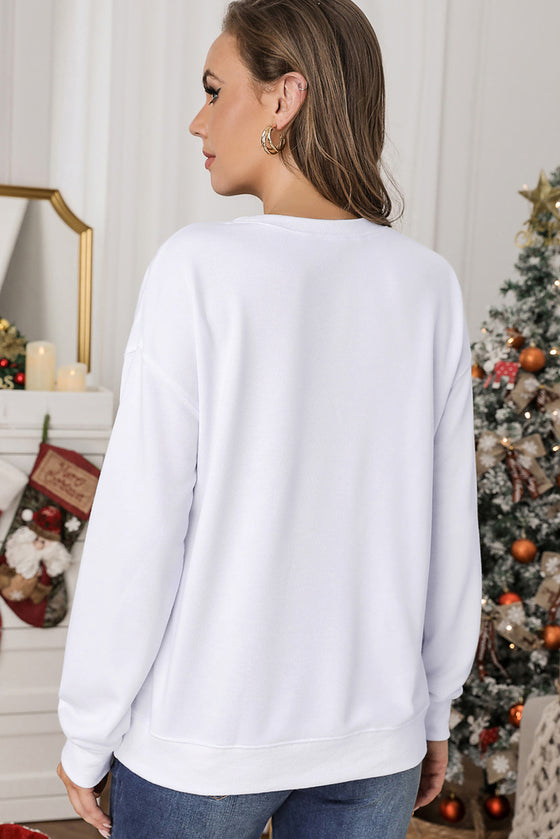 LC25317192-1-S, LC25317192-1-M, LC25317192-1-L, LC25317192-1-XL, PACK25317192-1-1, White Embroidery Pattern Long Sleeve Crew Neck Graphic Sweatshirt