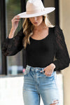 PACK6421585-P2-1, Black Frenchy Contrast Lace Bishop Sleeve Bodysuit