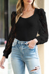 PACK6421585-P2-1, Black Frenchy Contrast Lace Bishop Sleeve Bodysuit