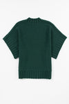 PACK2724426-P309-1, Blackish Green Mock Neck Batwing Short Sleeve Knit Sweater