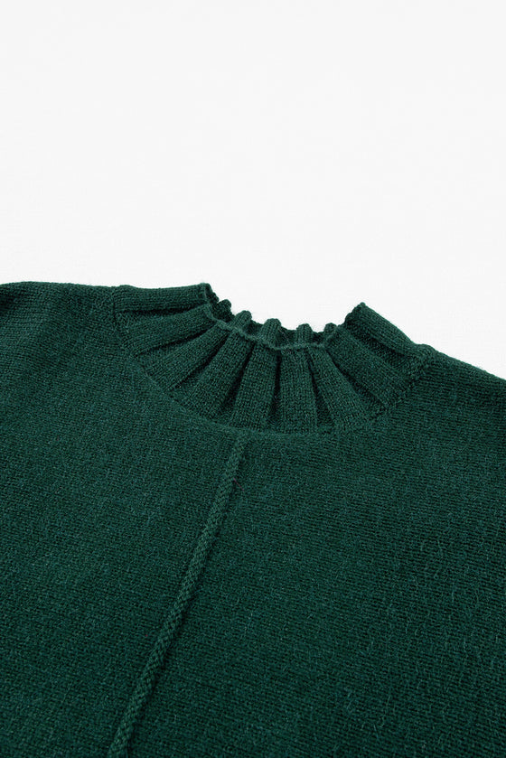 PACK2724426-P309-1, Blackish Green Mock Neck Batwing Short Sleeve Knit Sweater