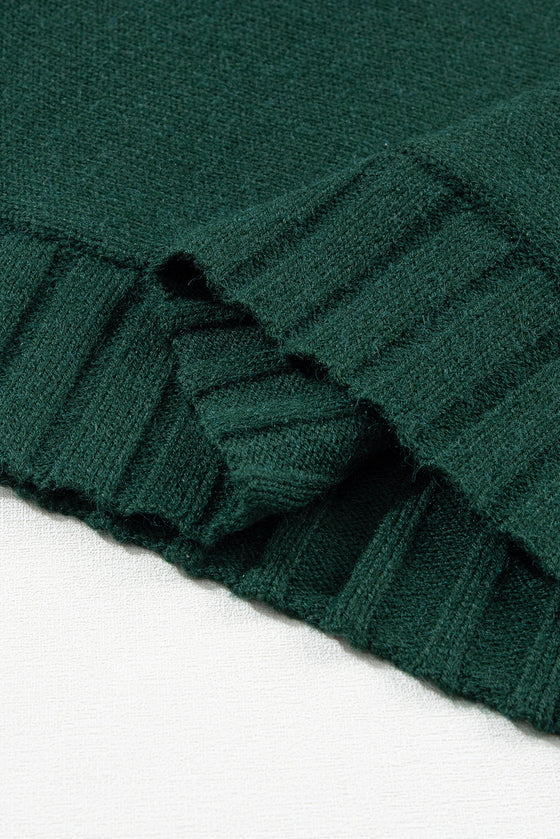 PACK2724426-P309-1, Blackish Green Mock Neck Batwing Short Sleeve Knit Sweater