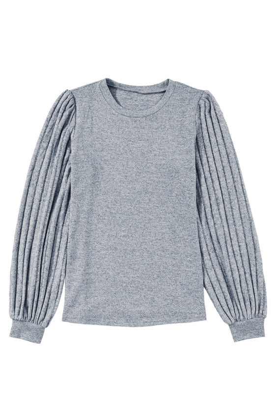 PACK25223144-P11-2, Gray Contrast Ribbed Bishop Sleeve Top