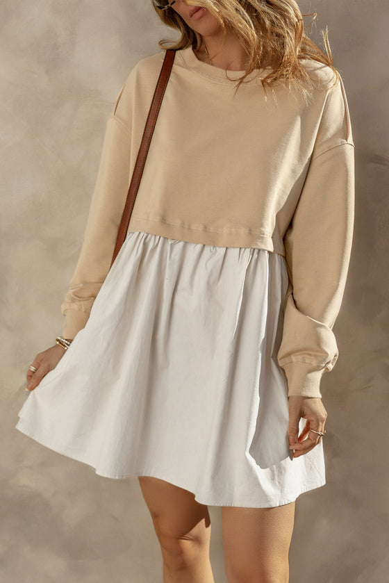 PACK6118832-P5016-1, Pale Khaki Sweatshirt Poplin Mini Dress