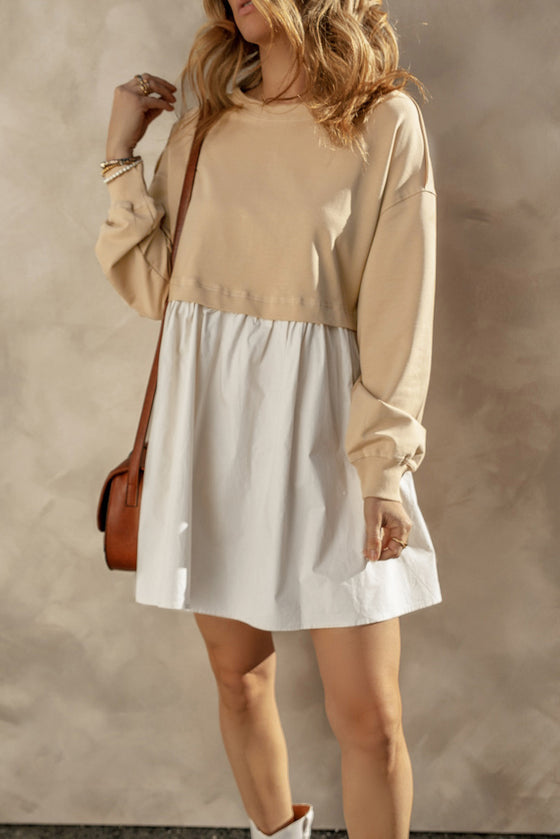 PACK6118832-P5016-1, Pale Khaki Sweatshirt Poplin Mini Dress
