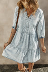 PACK786532-P704-1, Dusk Blue Acid Wash Retro Half Sleeve Flared Denim Dress