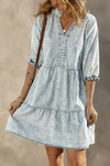 PACK786532-P704-1, Dusk Blue Acid Wash Retro Half Sleeve Flared Denim Dress