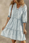 PACK786532-P704-1, Dusk Blue Acid Wash Retro Half Sleeve Flared Denim Dress