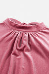 PACK25123529-P4010-1, Peach Blossom Fiery Mock Neck Puff Sleeve Velvet Blouse