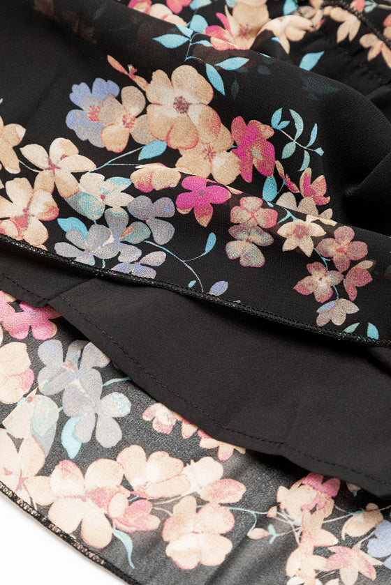 PACK6117674-2-1, Black Floral Smocked Round Neck Ruffle Tiered Dress