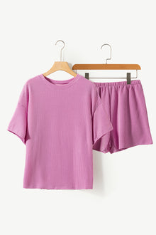 PACK625586-P608-1, Phalaenopsis Ribbed Textured Knit Loose Fit Tee and Shorts Set