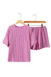 PACK625586-P608-1, Phalaenopsis Ribbed Textured Knit Loose Fit Tee and Shorts Set
