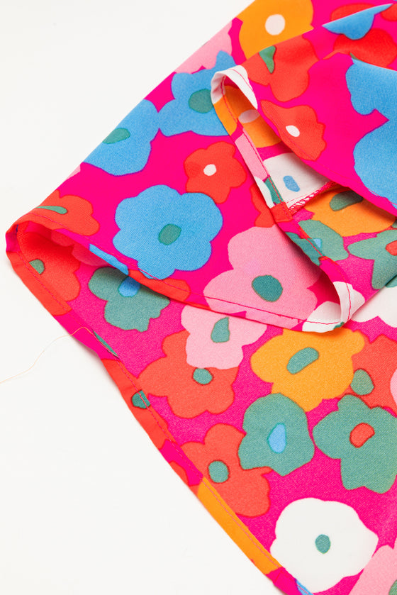 PACK6118709-P6-1, Rose Red Multicolor Floral Split Neck Flowy Dress