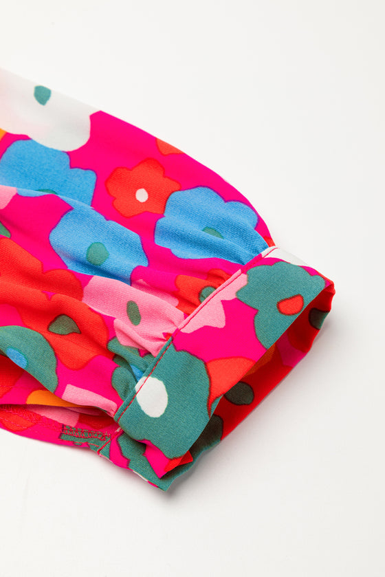 PACK6118709-P6-1, Rose Red Multicolor Floral Split Neck Flowy Dress