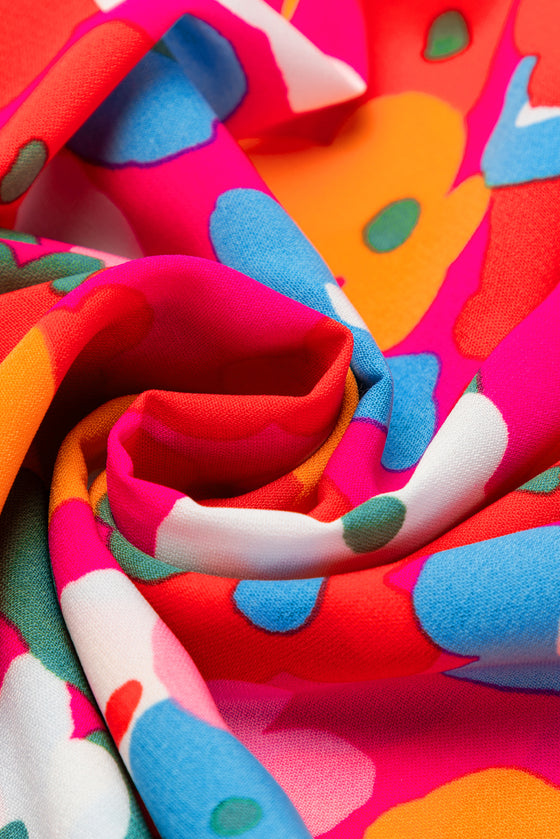 PACK6118709-P6-1, Rose Red Multicolor Floral Split Neck Flowy Dress